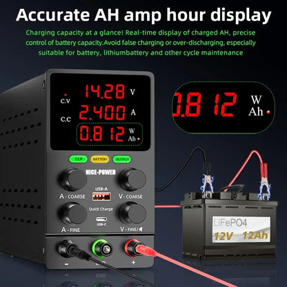 NICE POWER Adjustable DC Power Supply 12V/24V Lead-acid Battery Charging Auto-Stop When Full Reverse Polarity Protection Source