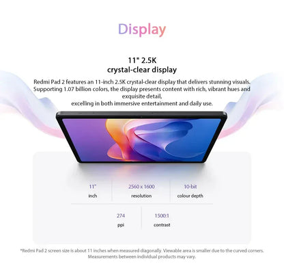 Xiaomi Redmi Pad 2 4GB/128GB 6GB/128GB 8GB/256GB EU 9000mAh Battery 11" 2.5K WiFi Global Version Tablet PC
