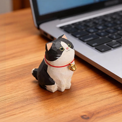 Cute Cat Animals Figurine Decorative Wooden  Ornament Kitten Statue Calico Golden gradient cat Home Office Desk Car Decor Gift