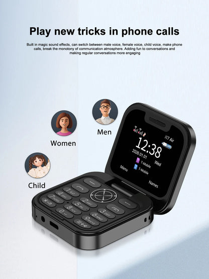 SERVO i17 AIR Mini Foldable Mobile Phone 2G GSM 1.77" Display Magic Voice Speed Dial FM Radio 2 SIM Card Small Square Cellphones