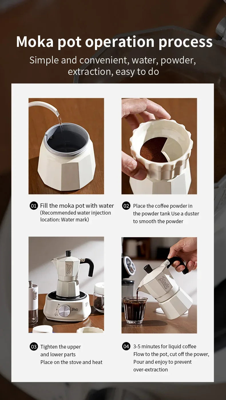 Bincoo Double Valve Moka Pot Coffee Espresso Machine Electric furnace Hand Brewed Coffee Italian Home Outdoor Barista Tools 220V