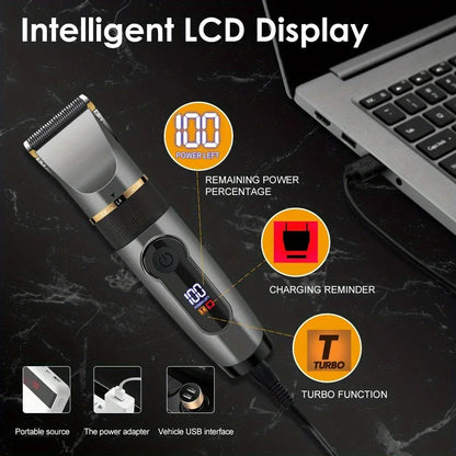 Professional Hair Clipper Ceramic Blade Male Hair Trimmer LED Display Haircut Machine USB charging