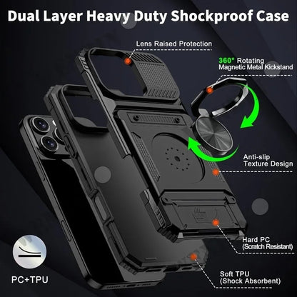 Case For iPhone 17 16 15 14 Pro Max 16 Plus Magnetic Rotated Ring Kickstand Heavy Duty Drop Protection Wallet Cover Funda Capa