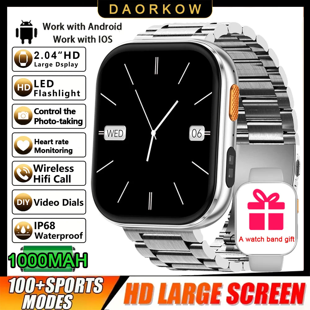 2026 2.04-inch Ultra Smart Watch 1000mAh High Capacity Battery Outdoor Sports Fitness Health Monitoring Smartwatch For Men Women