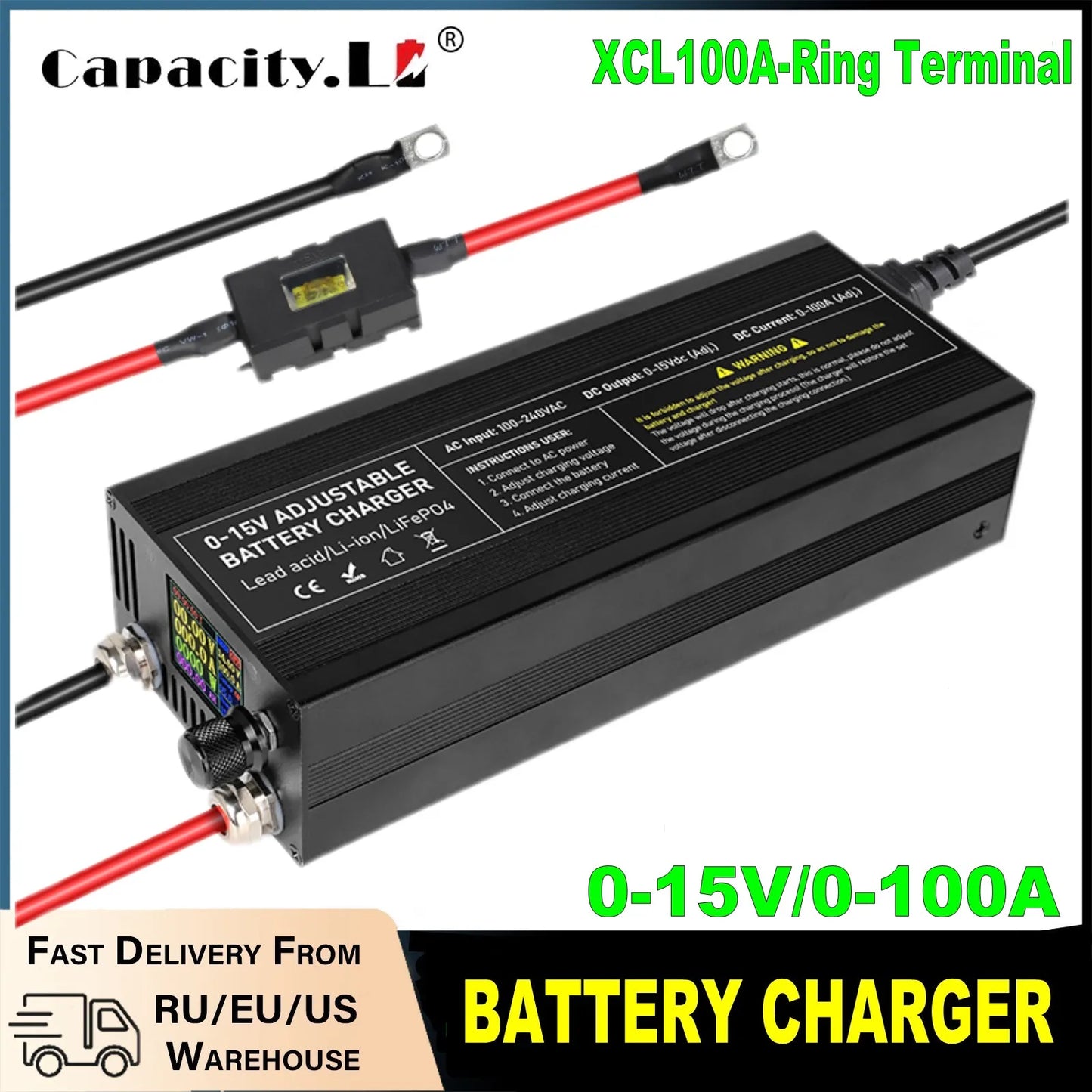 12V 60A 100Ah Solar Large Charger Current Voltage Adjustable for Lifepo4 Universal Chargers Outdoor power supply