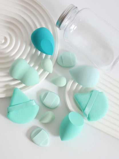 12Pcs Makeup Sponge Set with Storage Jar Latex-Free, Makeup Sponge Finger Puff, Dual-Use Wet & Dry Foundation Cosmetic Puffs