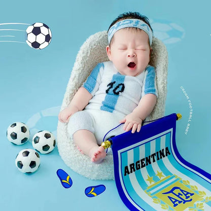 Football Baby Theme Newborn Photography Props Sports Soccer Boy Outfits Infant Top+Pants Set Studio Shooting Photo Accessories