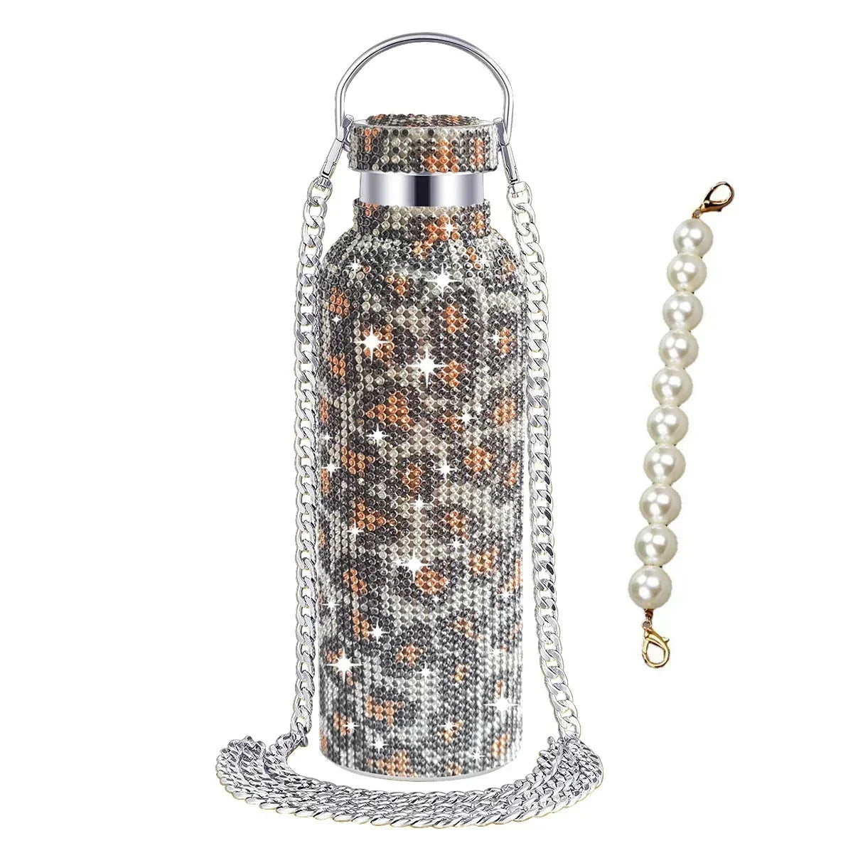 350/500/750/1000ml Luxury Rhinestone Thermos Bottle 2pcs Chain Portable Water Bottle Double Wall Stainless Steel Thermal Flask