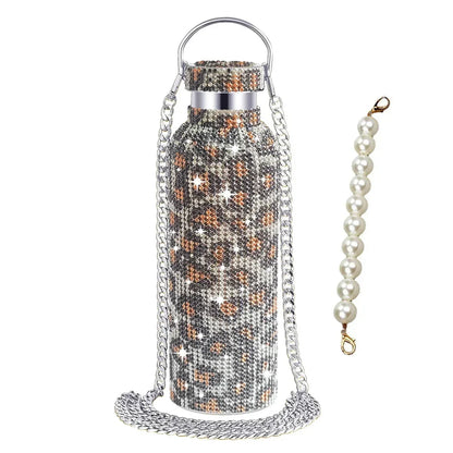 350/500/750/1000ml Luxury Rhinestone Thermos Bottle 2pcs Chain Portable Water Bottle Double Wall Stainless Steel Thermal Flask