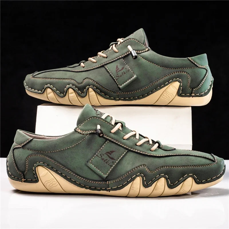 2024 Hand Sewn Leather Shoes for Men Light Outdoor Walking Casual Shoes Big Size 47 48 Slip-On Driving Loafers Men