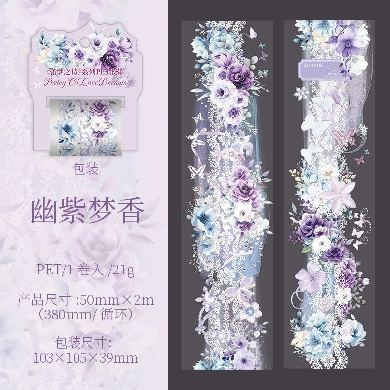 Mr. Paper 1 Roll Lace Flower PET Tape Home Decoration for Scrapbook Frame Phone Case Notebook Phone Case Collage Sticker Gifts
