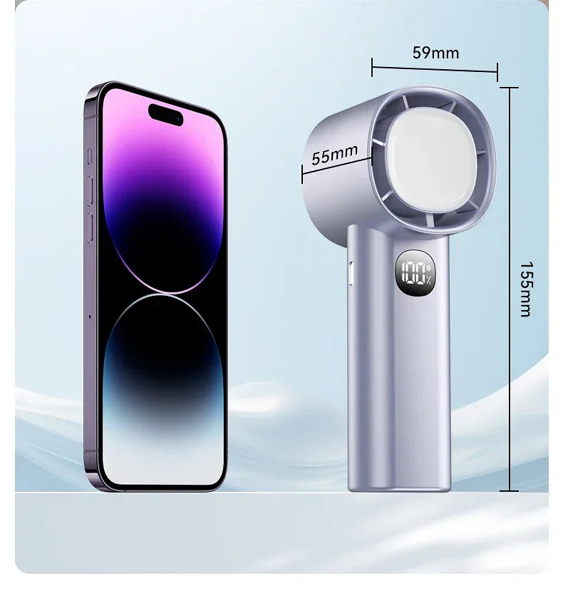 Night Light Cooling Fan 5000mAh Handheld Cooling Fan Portable Handheld Turbo Fan 100 Wind Speeds Adjustable Mini Personal Fan