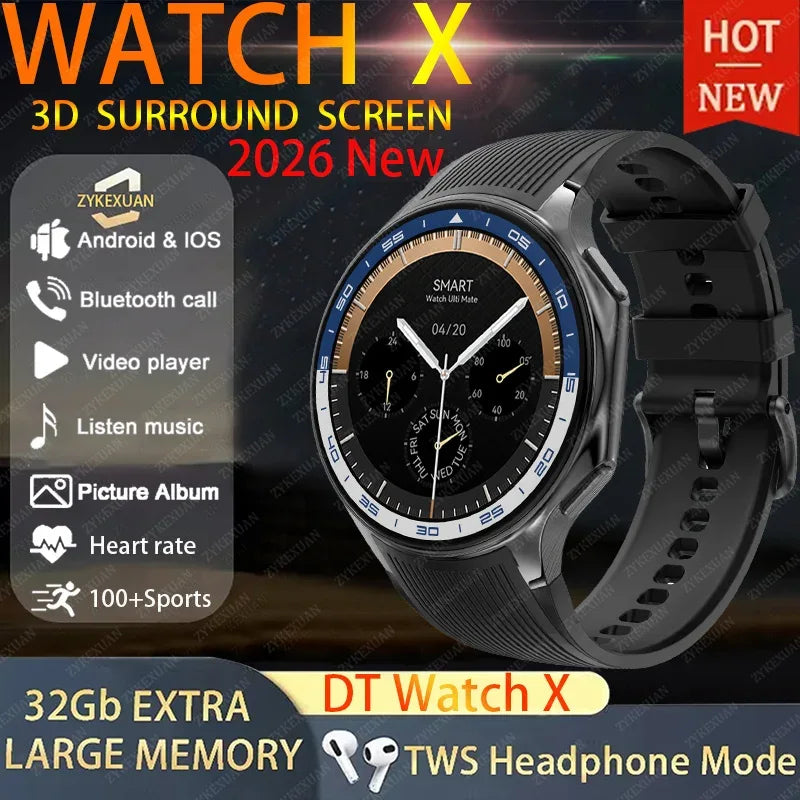 DT Watch X 4G Memory For OPPO Smart Watch Music Video Bluetooth Call IP68 Waterproof AMOLED Smartwatch For TWS Earphones 2026New