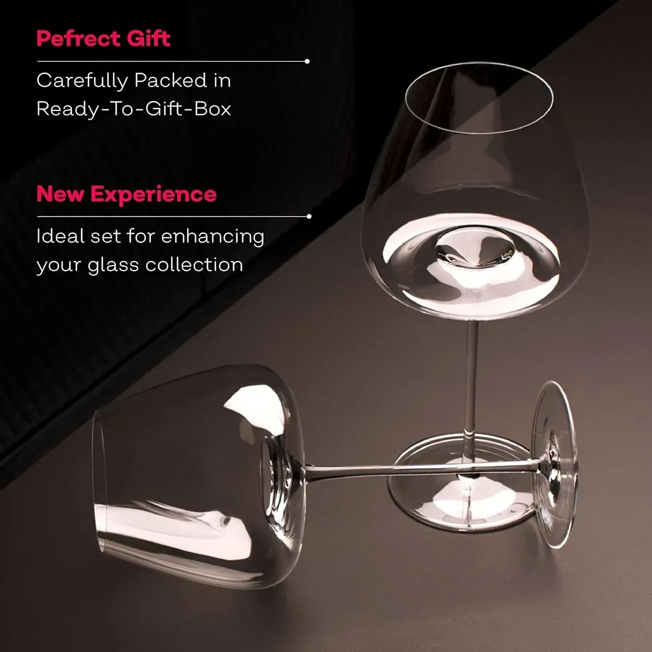 2 piece elegant hand-blown wine glasses - lead-free crystal, perfect for weddings, anniversaries and birthdays