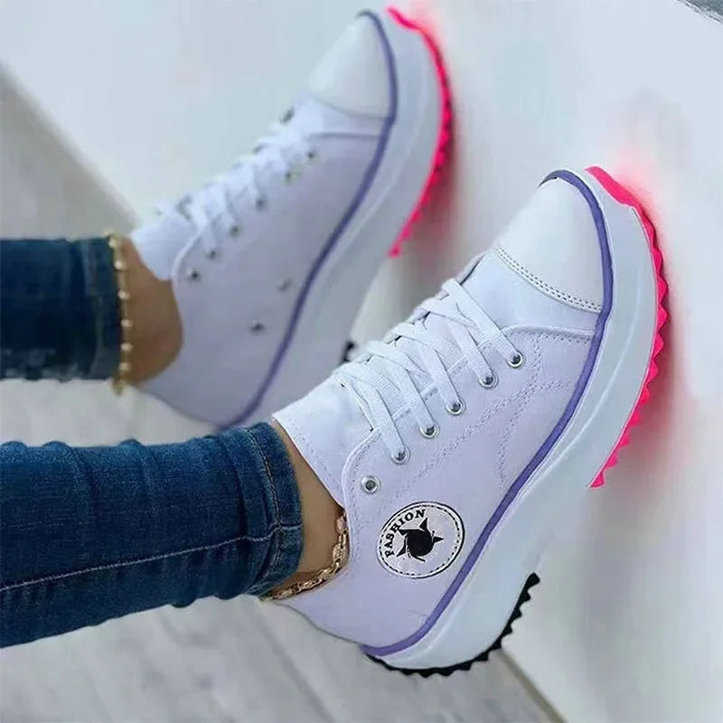 Women Patterned Canvas Sneakers Women's Casual Shoes 2025 Spring Autumn Flat Lace-up Shoes Zapatillas Mujer Chaussure Femme