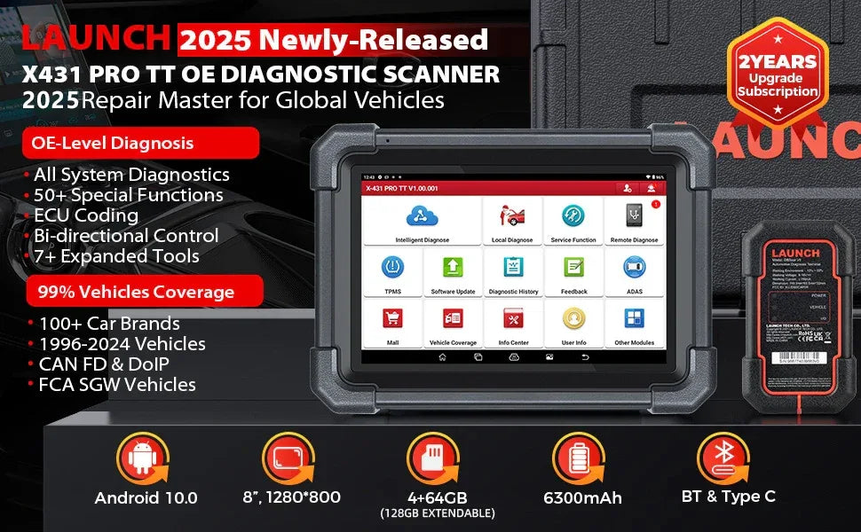 LAUNCH X431 PRO TT Car Diagnostic Tool OBD2 Scanner Full Systems ECU Coding Active Test VAG Guided DBScar VII ADAS Calibration