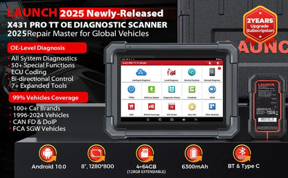LAUNCH X431 PRO TT Car Diagnostic Tool OBD2 Scanner Full Systems ECU Coding Active Test VAG Guided DBScar VII ADAS Calibration