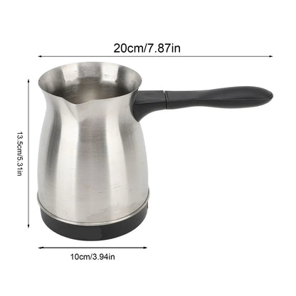 600ML Stainless Steel Electric Coffee Pot with Ergonomic Handle Turkish Coffee Maker Kettle for Home