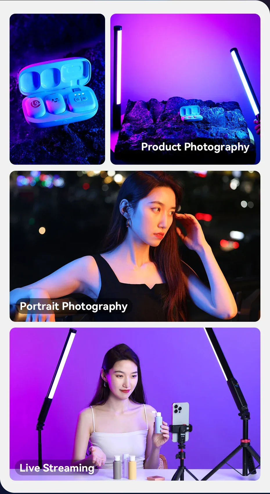 Ulanzi Upgraded VL119 10W RGB Light Wand Stick Light Handheld Stick for Protrait Photography Live Streaming with Type-C Charging