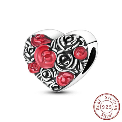 925 Silver Valentine's Day Charms Bead Sparkling Sweet Heart Rose Bear Charm Fit Original Bracelet Bangle Woman DIY Jewelry Gift