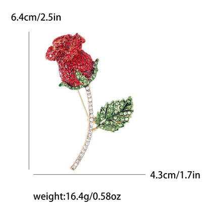 Valentine's Day Enamel Rose Brooches for Women Rhinestone Plant Flower Pins Banquet Party Backpack Gifts Jewelry Accessories