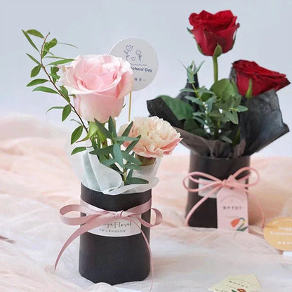 4Pcs Mini Flower Box Portable Round Rose Bouquet Bucket Boxes Wedding Party Table Decoration DIY Gift Packaging Valentine's Day