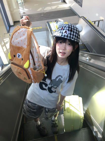 Kawaii Rilakkuma Cartoon Plush Backpack Cute Bear Younger Sister Large Capacity Student Schoolbag Lovely  Birthday Present gift