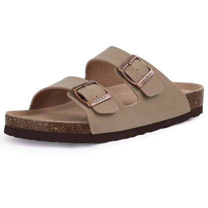 Crestar Women's Cork Footbed Slide Sandal Adjustable Buckle Summer Outdoor Suede Sandals with Arch Support Non-slip Beach Shoes