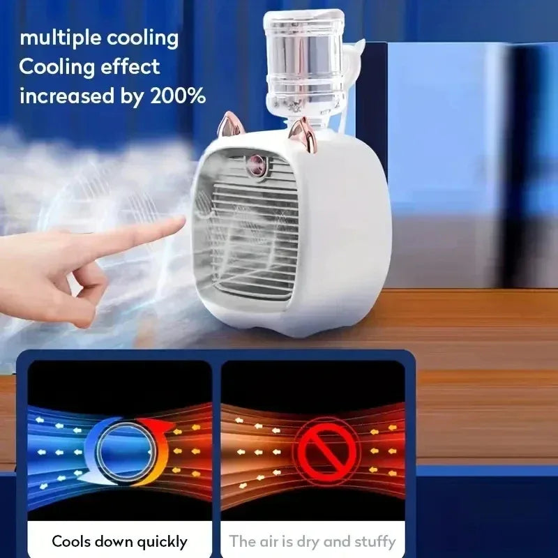 TINSOL USB Mini Air Conditioning Fan, Humidifier Desktop Fan Spray Electric, 1200mAh, Three Gear Air Conditioning, Cooling Fan