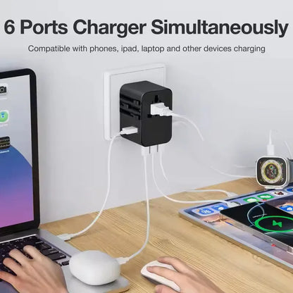 Global Universal Conversion Travel Plug 2 Type-C Sockets EU US AC Power Travel Adapter PD 65w 45w 25w Travel Plug Fast Charging
