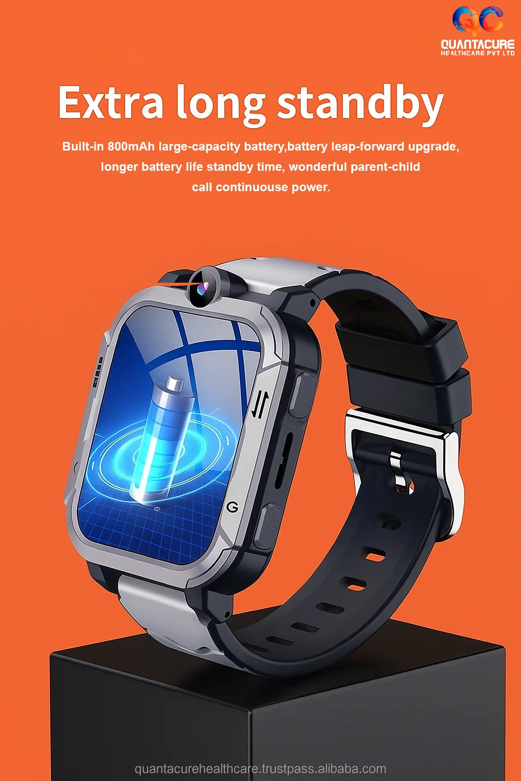 2025 QC AX04 Kids Android Smartwatch 4G GPS SIM SOS Video Call Camera 1+8GB IP67 Waterproof GPS Navigation Square Silica Gel