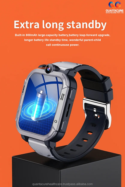 2025 QC AX04 Kids Android Smartwatch 4G GPS SIM SOS Video Call Camera 1+8GB IP67 Waterproof GPS Navigation Square Silica Gel