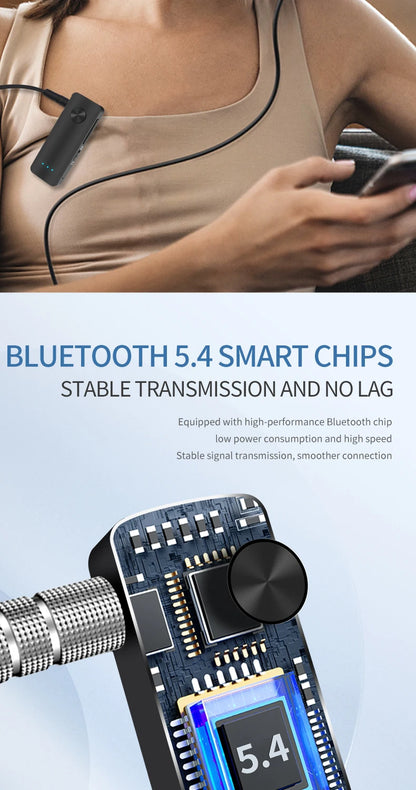 2-In-1 Wireless Audio Adapter Bluetooth 5.3 Receiver Transmitter 3.5mm Jack AUX Lossless Sound MIC For Car Speaker TV PC