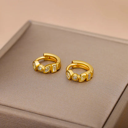 Mini Small Green Zircon Waterdrop Hoop Earrings for Women Gold Plated Stainless Steel Earrings Aesthetic Jewelry Wedding Gift