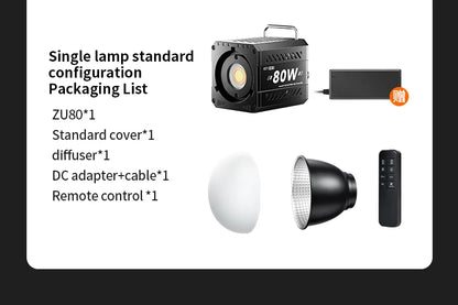 ZU80 COB camera light 80W LED fill light 2500K~6500K dual-color mini Bowens portable outdoor live lighting CRI≥96 TLCI≥97