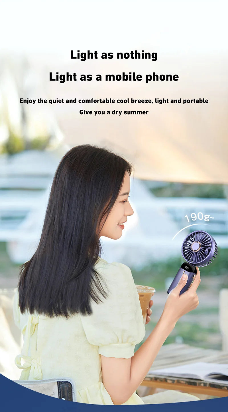 2026 New Handheld Mini Fan Foldable Neck Hanging Fans 5 Speed USB Rechargeable Fan with Phone Stand and Display Screen 1800mAh