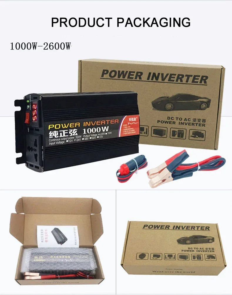 Inverter 12v 220v  For 110v  Pure Sine DC 12V 24V  Power 1000W 2000W 2600W Solar Car Inverters Single Digital Display Converter