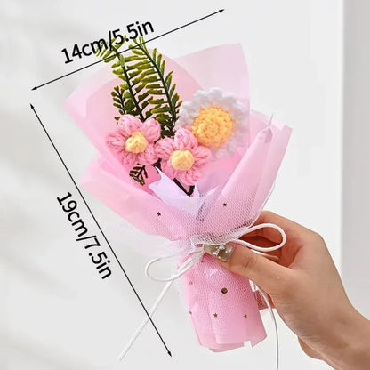 DTCTK Knitted Flower Bouquet Crochet Rose Flowers Hugging Bucket Christmas Gifts Living Room Desk Decoration Valentine's Day Gif