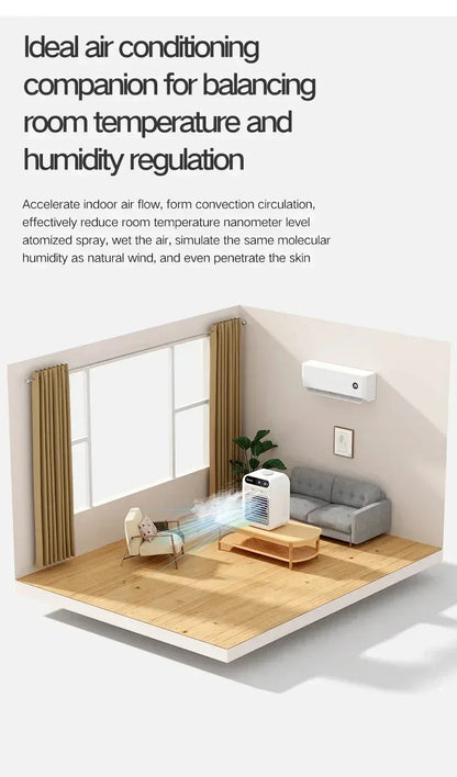 Mini Air Cooler Fan Portable Desktop Cooling Fan with Spray Humidification 2 Wind Speeds Rechargeable for Home Office Cooling