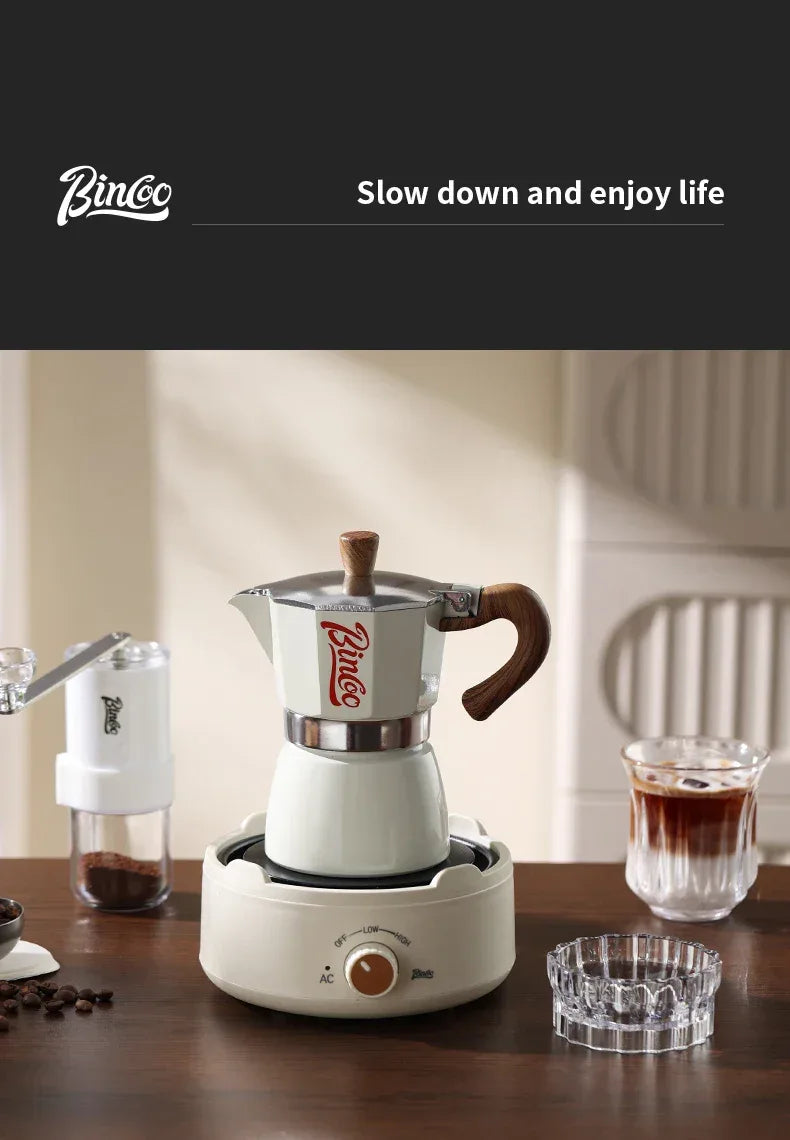 Bincoo Moka Pot and Electric Stove Combo Espresso Maker Compact Design for Small Spaces for Rich Italian Style Coffee Brewing