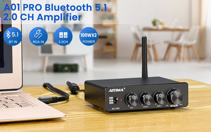 AIYIMA Audio A01 Pro TPA3116D2 Bluetooth Sound Power Amplifier 100W Mini Hifi Class D Stereo Amp Bass Treble for Home Theater