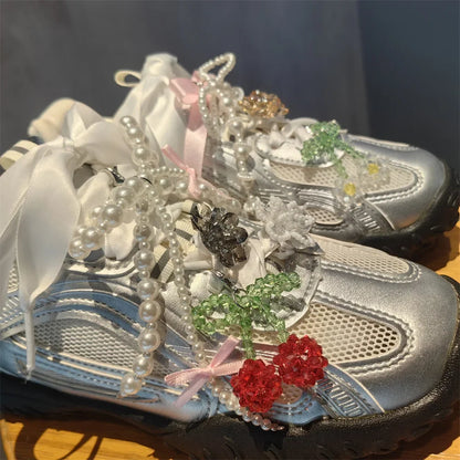 New Pearl Flower Shoes Accessories Fruit Crystal Shoe Charm Buckle Shoe Laces Charms for Sneakers Decorations 1Pcs