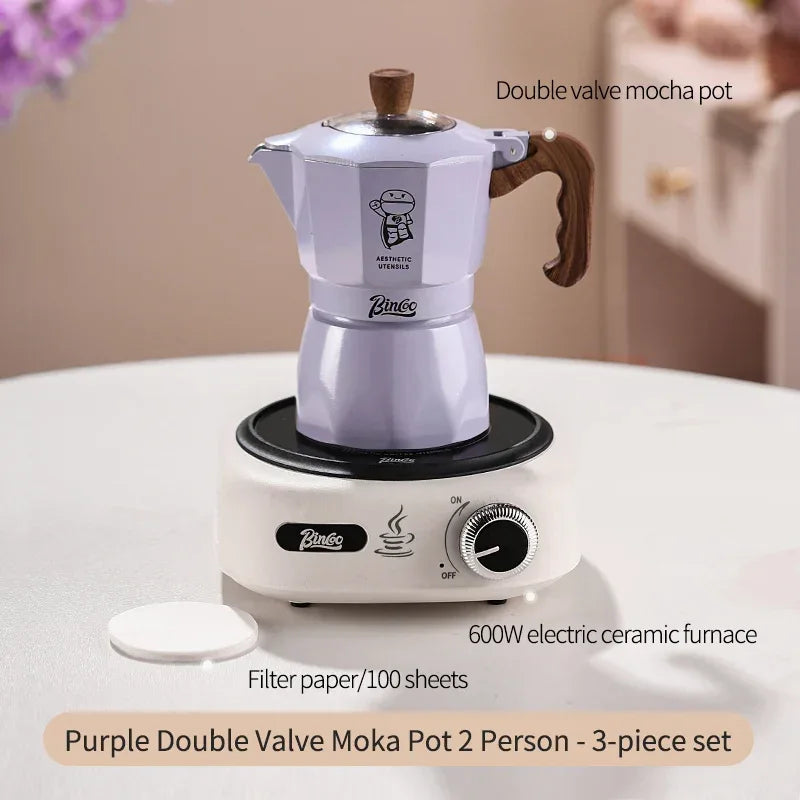 Double Valve Moka Pot Coffee Mocha Pot Set Espresso Moka Pot Electric Stove Heated Brewed Coffee Pot Italian Barista Tools 220v