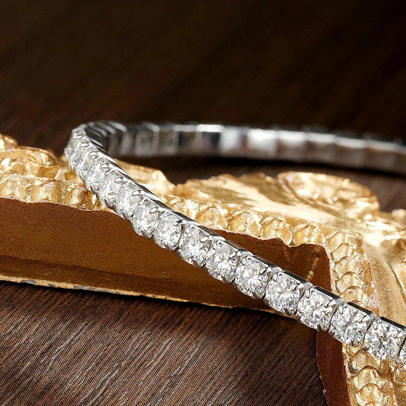 KNOBSPIN 3.84-6.4ct D VVS1 Moissanite Tennis Bracelet 2.5mm/3mm s925 Sterling Silver Elastic Tennis Bracelets for Women Men