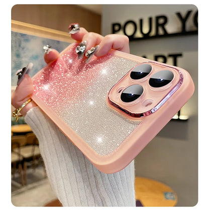 Fashion Bling Glitter Phone Case  For iPhone 16 E 15 Pro Max 14 Plus 13 12 11 Luxury Shockproof Bumper Silicone Clear Back Cover