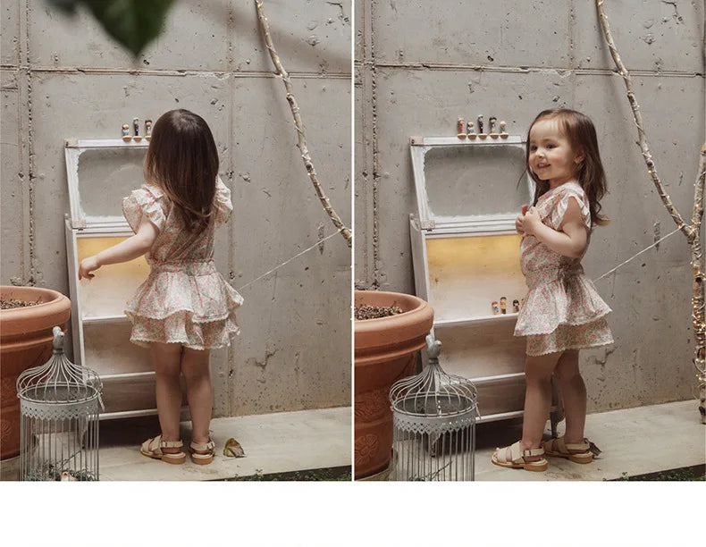 Kids Girls Cute Shirts and Shorts Skirts Outfit Set 2026 Summer New Korea Children Floral Fringed Shirts Skirts Clothes Set