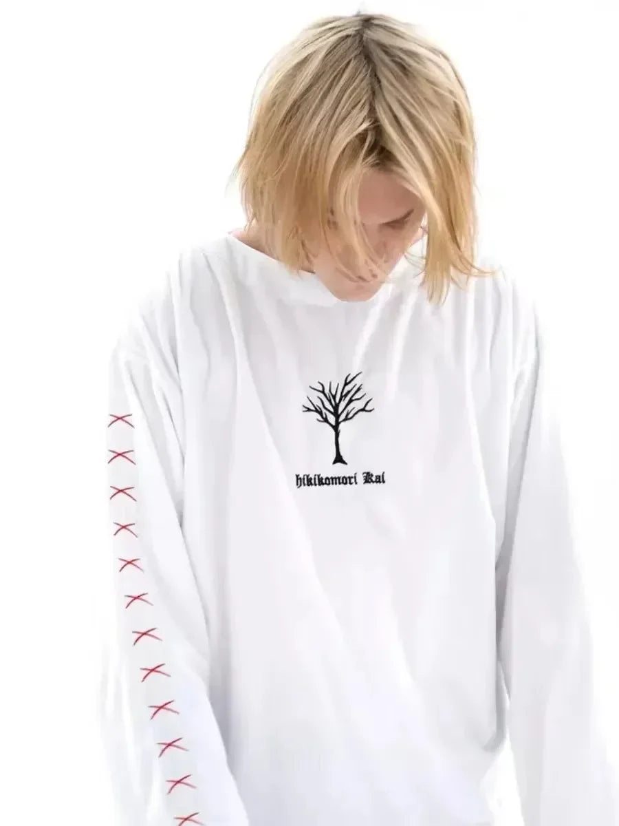 Spring Autumn Pure Cotton Long Sleeve T-Shirt Street Style Casual Loose Fashionable Cool Top for Women Crew Neck Tee