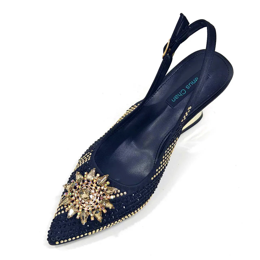 Venus Chan 2024 Summer New Design Specials Italian Women Shoes and Bag Set Fuchsia Color Comfortable High Heels With Rhinestone