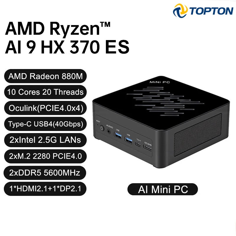 Topton 2x2.5G LAN Gaming Mini PC AMD Ryzen AI 9 H 465 HX 370 ES AI 7 ES OCuLink Desktop Computer Windows 11 WiFi6E For Open Claw