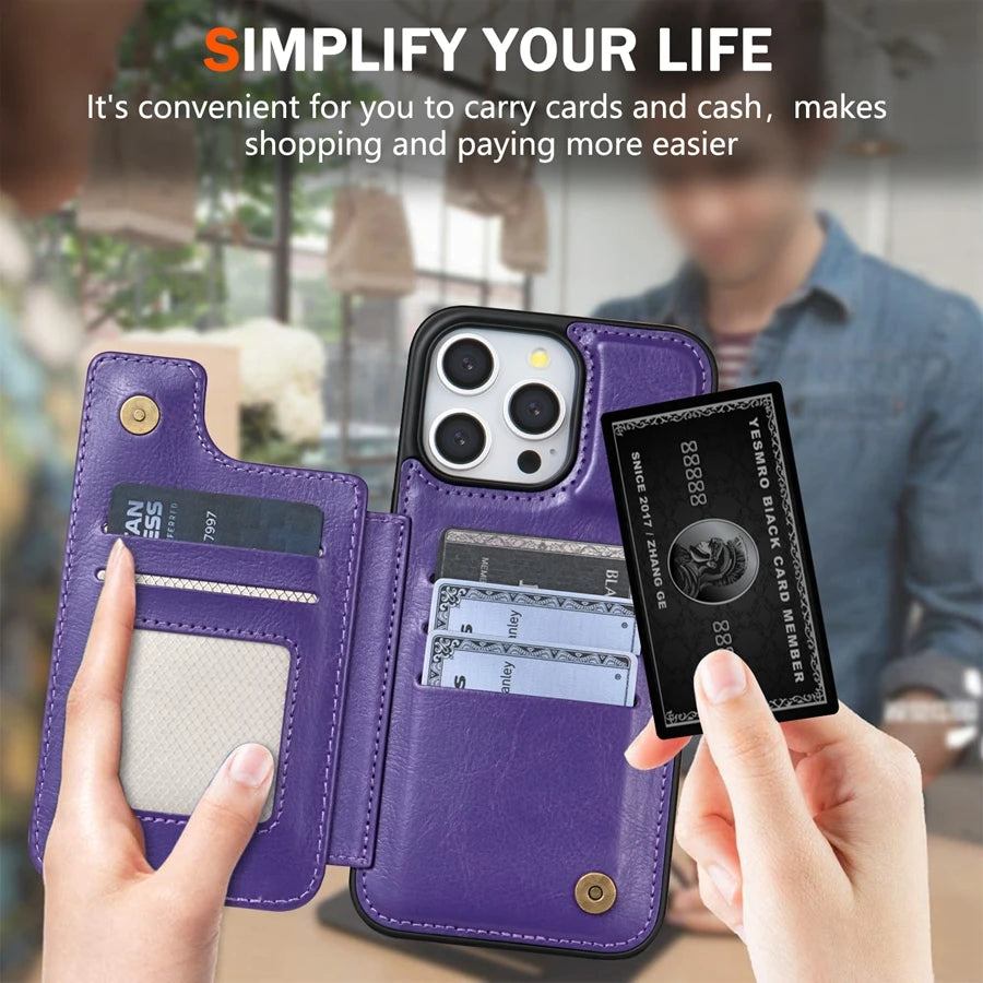 Wallet RFID Blocking Layer Protect Anti-Theft Magnetic Leather Case For iPhone Air 17 Pro Max 16e 15 Plus 14 13 12 11 Card Bag